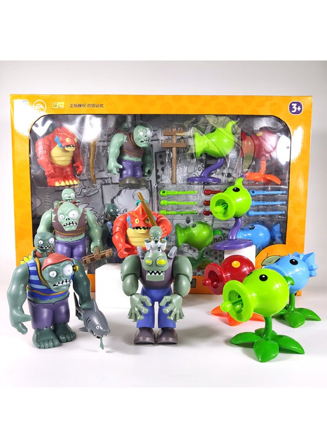 Generic - Plants Vs. Zombies Toy Large Pirate Giant Zombie Dr. King Catapult 2 Deep Sea Giant Full Set 3-Color:Large Size: Soft Rubber, Three-headed Pea Shooter + 3 Shells - Image 1