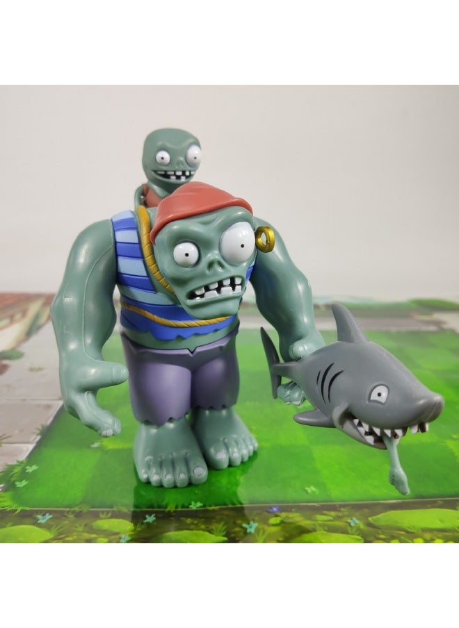Generic - Plants Vs. Zombies Toy Large Pirate Giant Zombie Dr. King Catapult 2 Deep Sea Giant Full Set 3-Color:Large Size: Soft Rubber, Three-headed Pea Shooter + 3 Shells - Image 1
