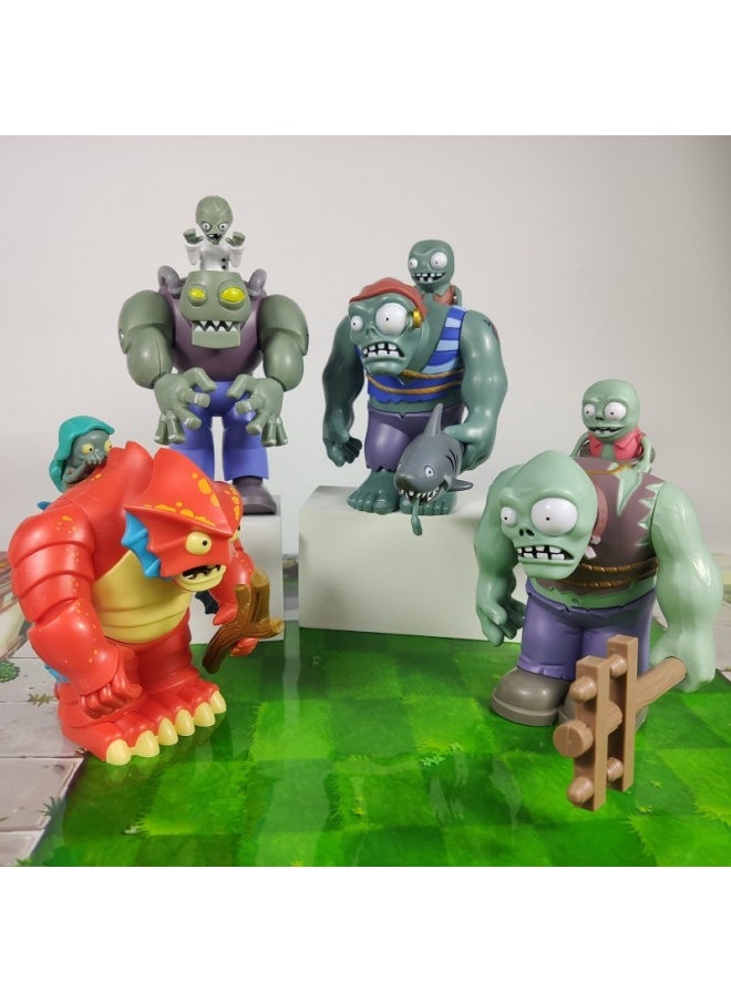 Generic - Plants Vs. Zombies Toy Large Pirate Giant Zombie Dr. King Catapult 2 Deep Sea Giant Full Set 3-Color:Large Size: Soft Rubber, Three-headed Pea Shooter + 3 Shells - Image 1