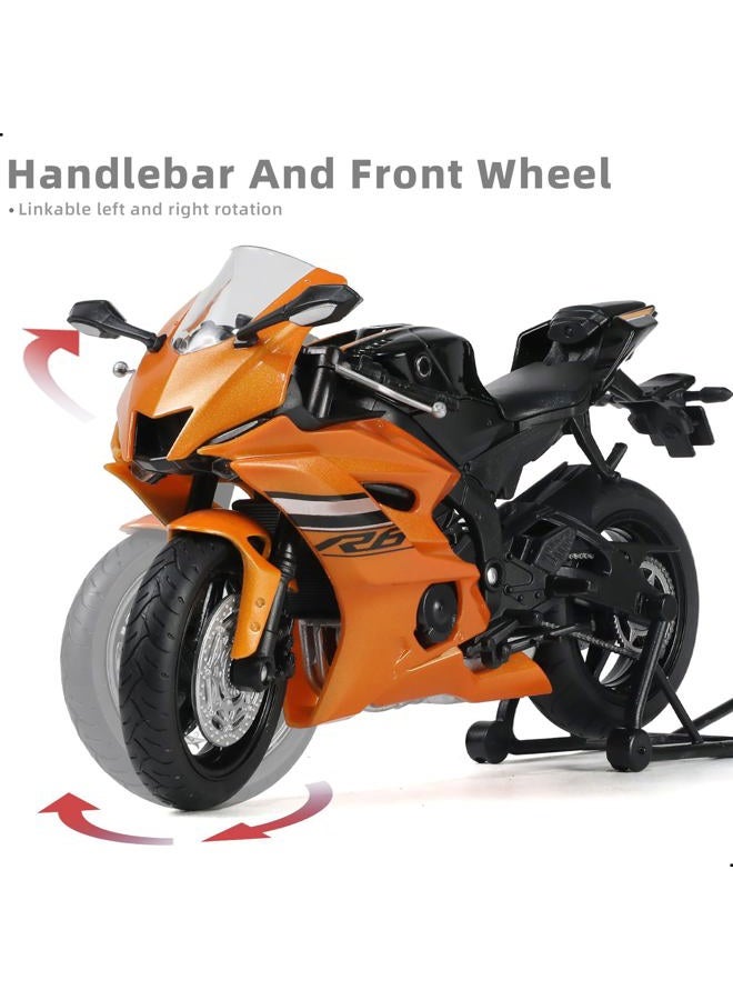 Risopen 1/12 Motorcycle Model Toy for Yamaha YZF-R6 1000R, Die-Cast Alloy Motorcycle Model, No Assembly Required, Mini Racing Moto Collection, Adult Gift (Orange) - Image 3