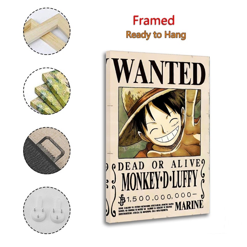 ARS Framed Canavs One Piece Monkey D. Luffy Wanted Poster Canvas Print, Japanese Anime Wall Art Dceor, Wall Art Print Wall Decor for Office Living Room Bedroom Gifting - Image 2
