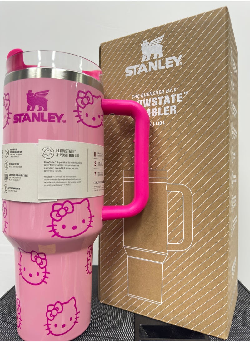 Stanley The Stanley X Hello Kitty Quencher,Stainless Steel Vacuum Insulated Tumbler with Lid and Straw for Water, Iced Tea or Coffee, Smoothie and More 40 OZ 