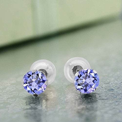 Gem Stone King Solid 14K Gold Genuine Natural Tanzanite Stud Earrings for Women Men | Gemstone Birthstone | Round 5MM | Gold Earrings | 1.00 Cttw - Image 4