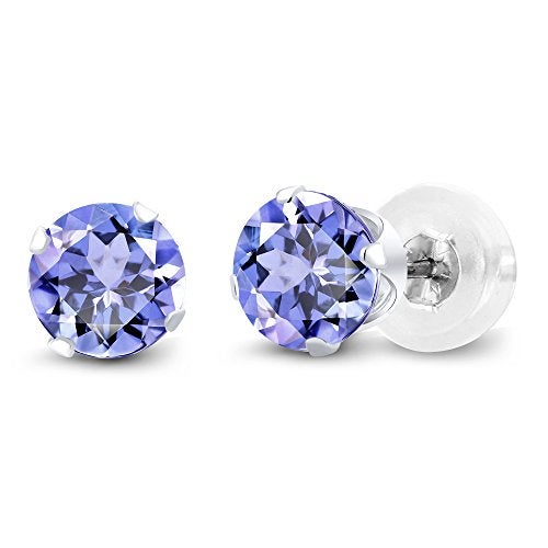 Gem Stone King Solid 14K Gold Genuine Natural Tanzanite Stud Earrings for Women Men | Gemstone Birthstone | Round 5MM | Gold Earrings | 1.00 Cttw - Image 1