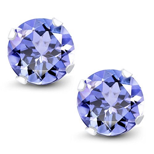 Gem Stone King Solid 14K Gold Genuine Natural Tanzanite Stud Earrings for Women Men | Gemstone Birthstone | Round 5MM | Gold Earrings | 1.00 Cttw - Image 3