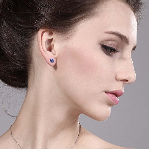 Gem Stone King Solid 14K Gold Genuine Natural Tanzanite Stud Earrings for Women Men | Gemstone Birthstone | Round 5MM | Gold Earrings | 1.00 Cttw - Image 5