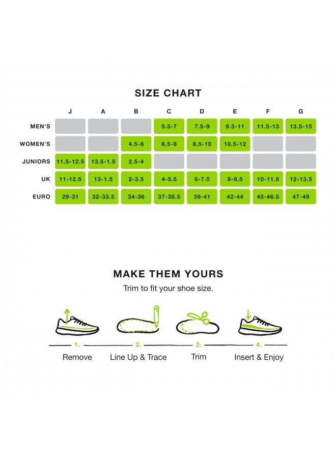 Superfeet GREEN - High Arch Orthotic Support - Cut-To-Fit Shoe Insoles - Men 11.5-13 / Women 12.5-14