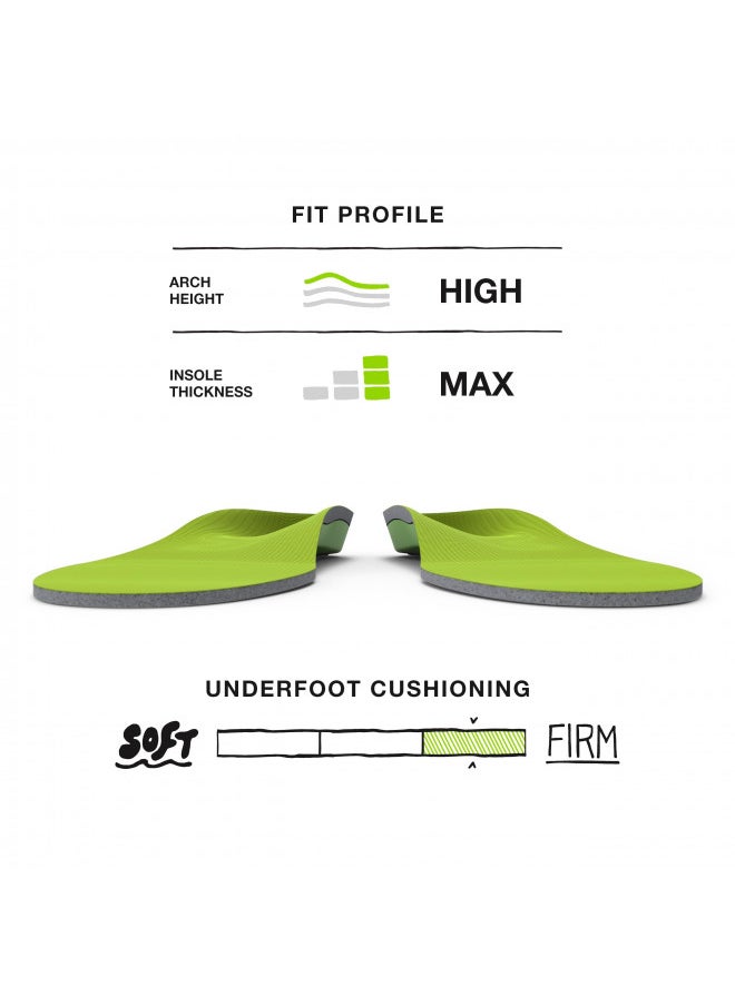 Superfeet GREEN - High Arch Orthotic Support - Cut-To-Fit Shoe Insoles - Men 11.5-13 / Women 12.5-14