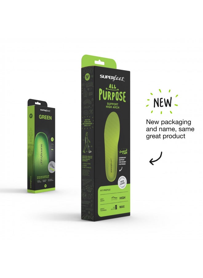 Superfeet GREEN - High Arch Orthotic Support - Cut-To-Fit Shoe Insoles - Men 11.5-13 / Women 12.5-14