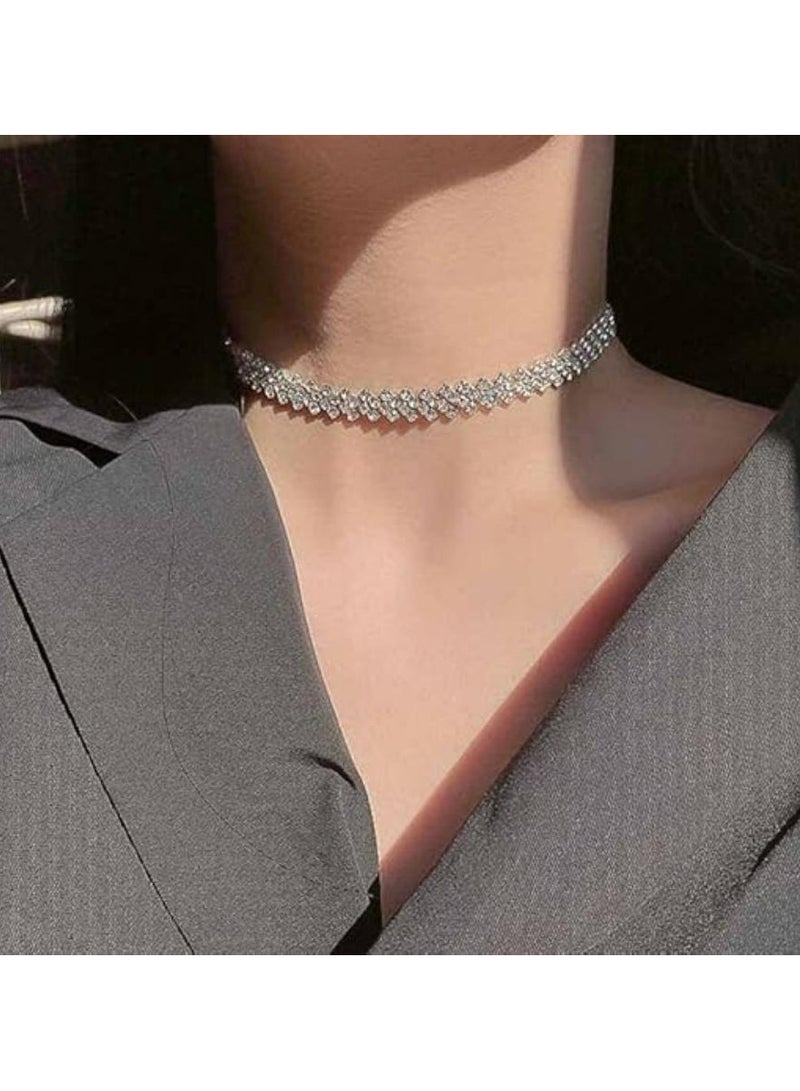 أوزيغالور قلادة شوكر مرصعة بالكريستال، سلسلة بسيطة للنساء، إكسسوار حفلات (معدن) - Image 3