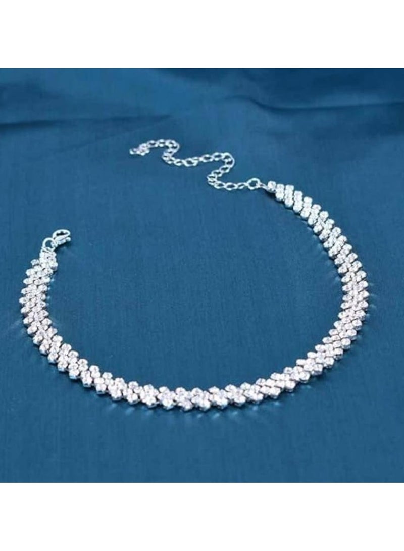 أوزيغالور قلادة شوكر مرصعة بالكريستال، سلسلة بسيطة للنساء، إكسسوار حفلات (معدن) - Image 4