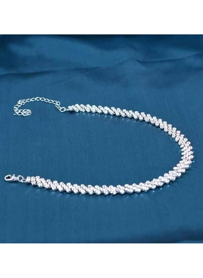 أوزيغالور قلادة شوكر مرصعة بالكريستال، سلسلة بسيطة للنساء، إكسسوار حفلات (معدن) - Image 5