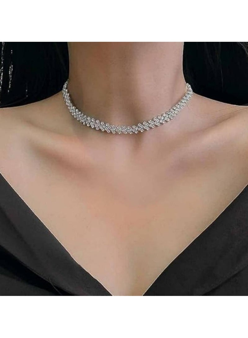 أوزيغالور قلادة شوكر مرصعة بالكريستال، سلسلة بسيطة للنساء، إكسسوار حفلات (معدن) - Image 2