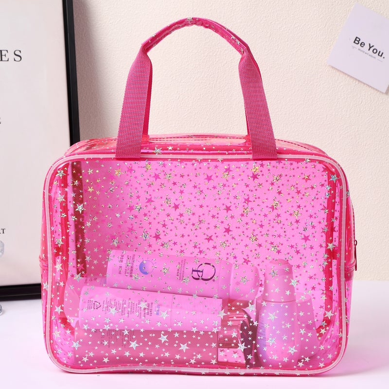 New PVC Cosmetic Toiletry Bag Large Capacity Travel Zipper Handbag Star Print - Image 3
