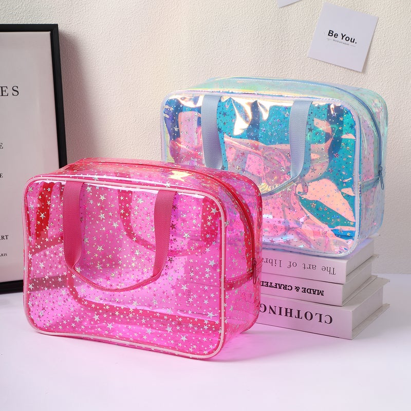 New PVC Cosmetic Toiletry Bag Large Capacity Travel Zipper Handbag Star Print - Image 1