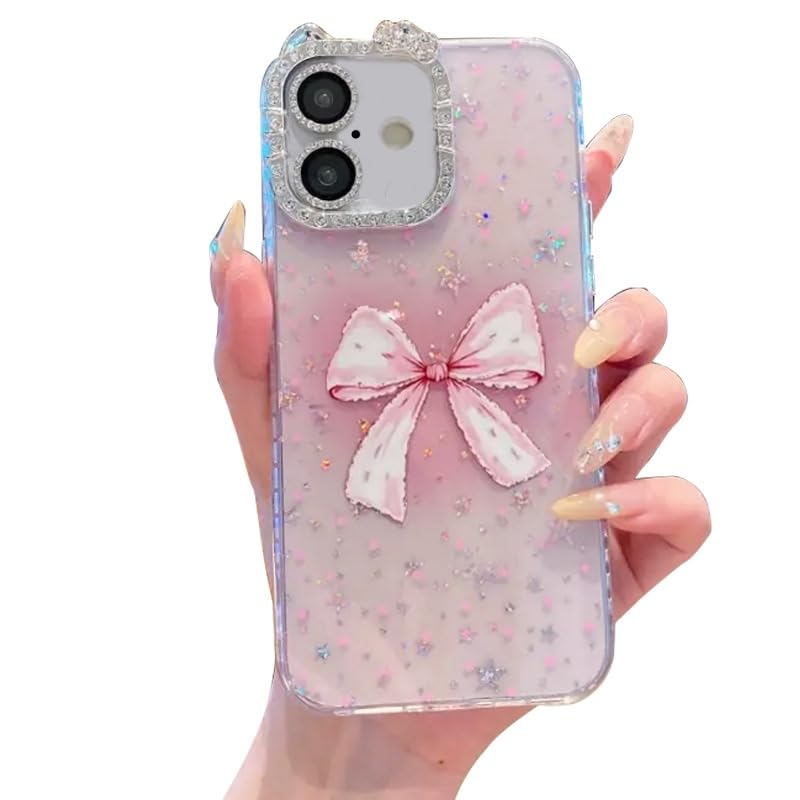 Mobistyle غطاء خلفي لحماية الكاميرا بتصميم قوس لامع لطيف للنساء والفتيات | آيفون 16، وردي | - Image 1