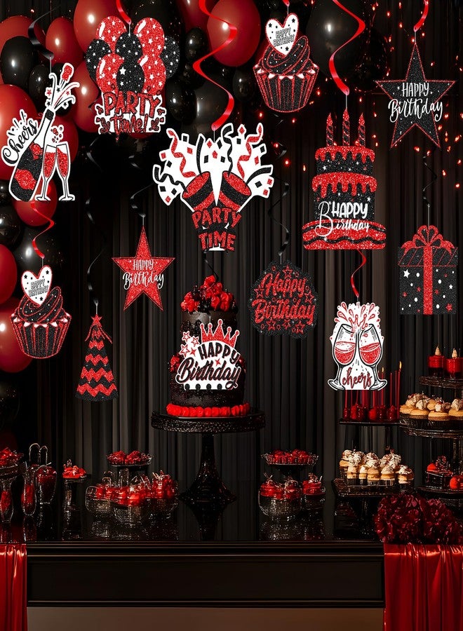 Celee 48PCS Black and Red Party Decorations - Black and Red Birthday Hanging Swirls for 18th, 21st, 30th, 40th, 50th, 60th Birthday Celebrations - Image 1