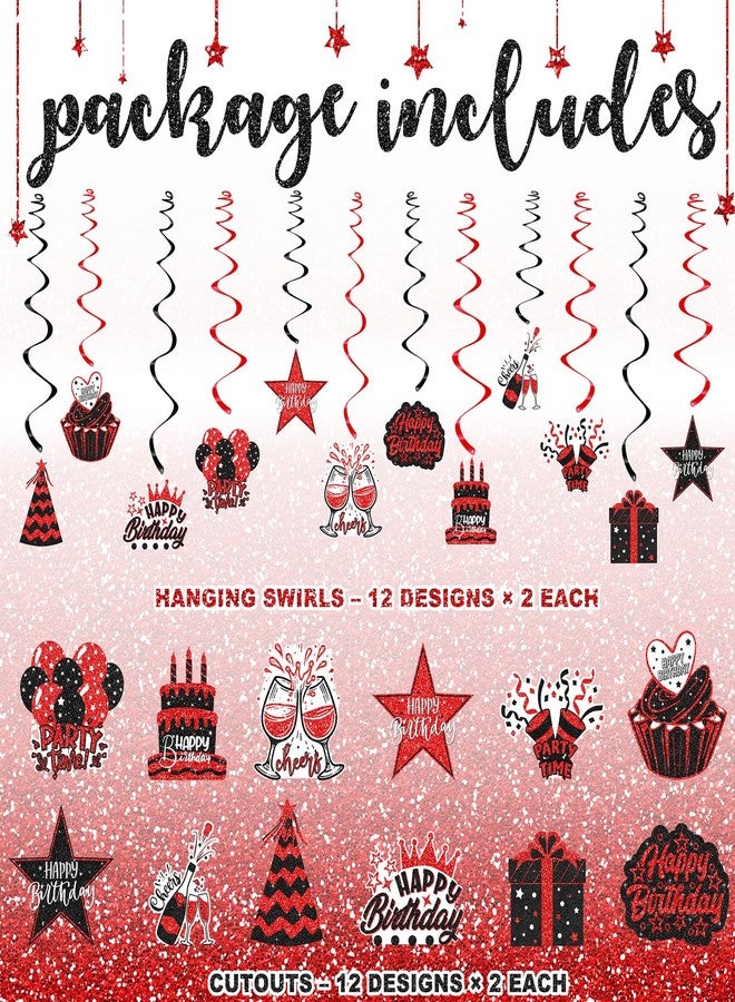 Celee 48PCS Black and Red Party Decorations - Black and Red Birthday Hanging Swirls for 18th, 21st, 30th, 40th, 50th, 60th Birthday Celebrations - Image 2