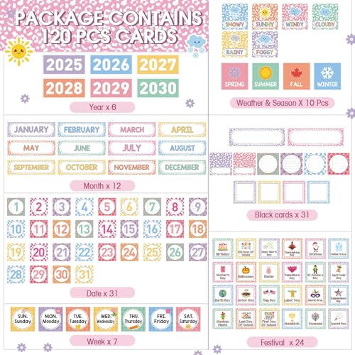Sinload Classroom Calendar Pocket Chart Set Calendar Bulletin Board Set Seasons Festival Weather Pocket Chart for Classroom Decoration Back to School SuppliesCoolBlack White - Image 3