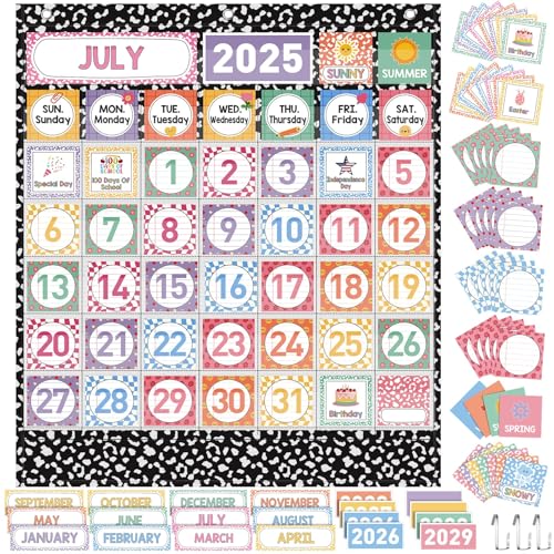 Sinload Classroom Calendar Pocket Chart Set Calendar Bulletin Board Set Seasons Festival Weather Pocket Chart for Classroom Decoration Back to School SuppliesCoolBlack White - Image 1