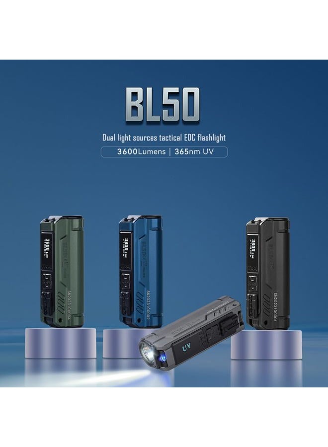 IMALENT BL50 Rechargeable EDC Flashlight 3600 Lumens, UV Light and White LED, High Lumens Portable Flashlights Dual Light Source Pocket Lights for Emergency and Camping (Grey) - Image 3