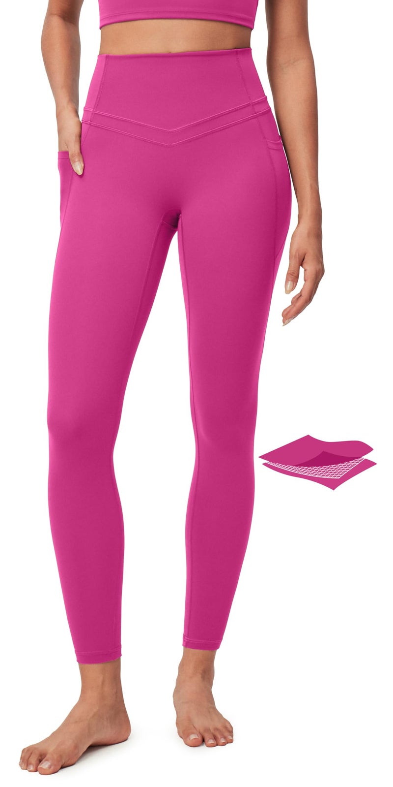 IUGA Compression Leggings with Pockets for Women Tummy Control Leggings No Front Seam Workout High Waist Yoga Pants, Pink Power - Image 1