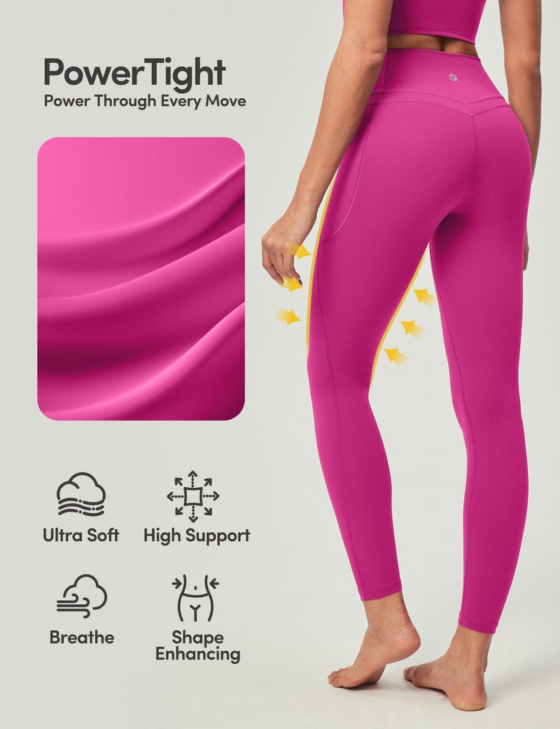 IUGA Compression Leggings with Pockets for Women Tummy Control Leggings No Front Seam Workout High Waist Yoga Pants, Pink Power - Image 3