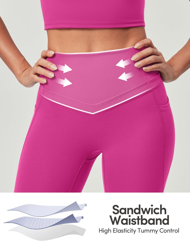 IUGA Compression Leggings with Pockets for Women Tummy Control Leggings No Front Seam Workout High Waist Yoga Pants, Pink Power - Image 4