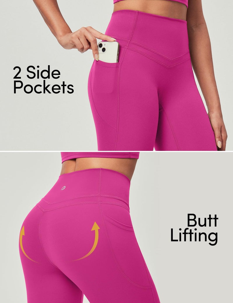IUGA Compression Leggings with Pockets for Women Tummy Control Leggings No Front Seam Workout High Waist Yoga Pants, Pink Power - Image 5