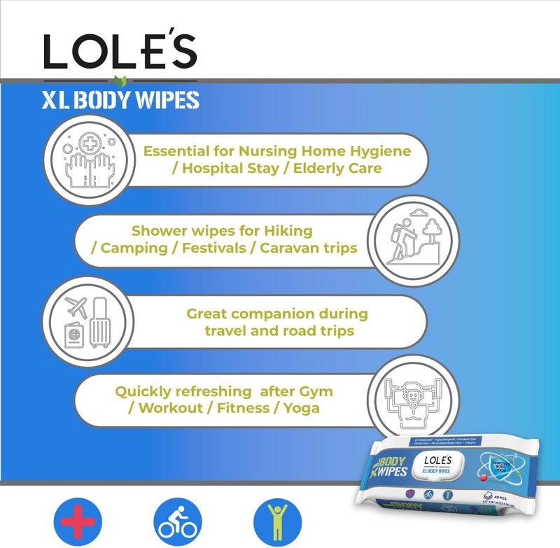 LOLE'S Body Wipes XL - Wet Wipes for Adults, 192 Count - 4 x 48, Adults No Shower, Adult Bed Bath, Incontinence Wipes Large & Fresh, Paraben Free, Ideal for Camping, Gym, Travel, Hospital - Image 2