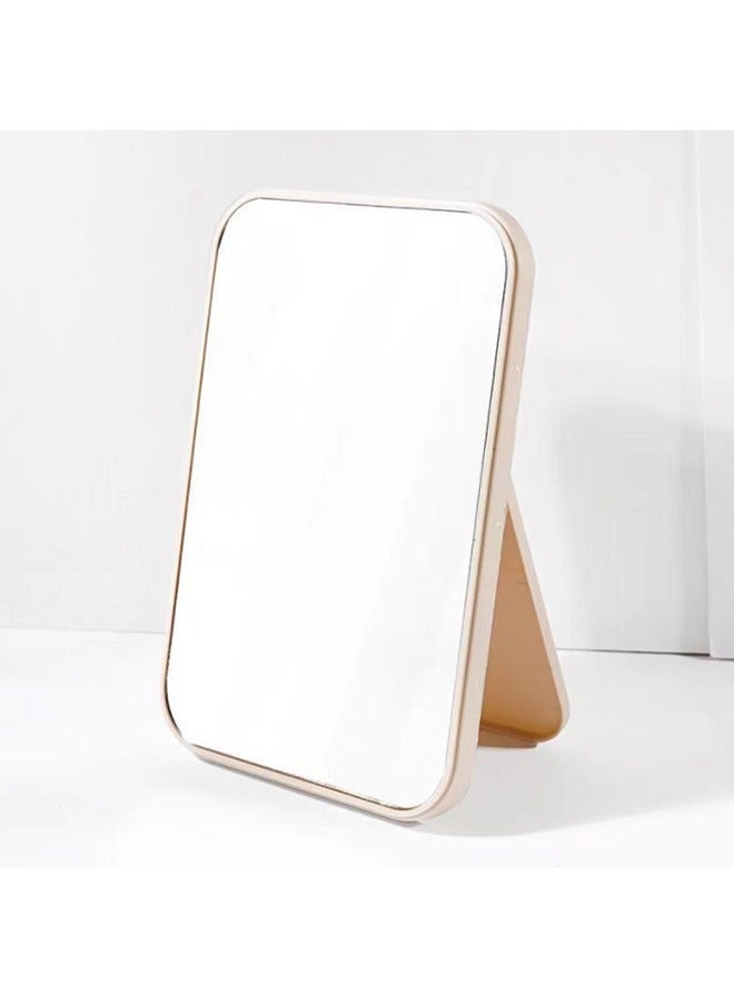 Arabest مرآة مكياج سطح المكتب، مرآة مكياج قابلة للطي، مرآة بسيطة محمولة، مرآة أميرة مربعة، مرآة مكياج، مرآة صغيرة مع قاعدة للنساء (بيج) - Image 1