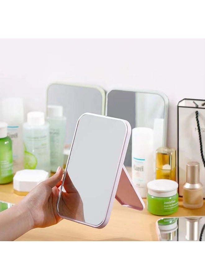 Arabest مرآة مكياج سطح المكتب، مرآة مكياج قابلة للطي، مرآة بسيطة محمولة، مرآة أميرة مربعة، مرآة مكياج، مرآة صغيرة مع قاعدة للنساء (بيج) - Image 2