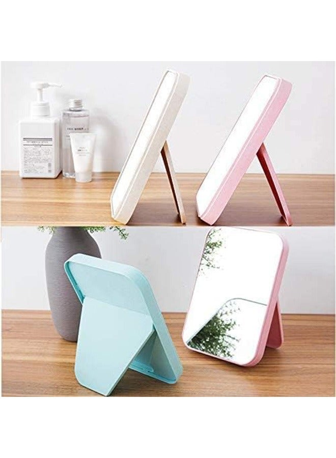 Arabest مرآة مكياج سطح المكتب، مرآة مكياج قابلة للطي، مرآة بسيطة محمولة، مرآة أميرة مربعة، مرآة مكياج، مرآة صغيرة مع قاعدة للنساء (بيج) - Image 3