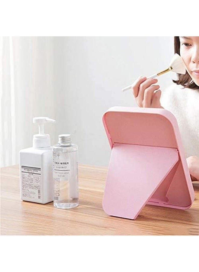 Arabest مرآة مكياج سطح المكتب، مرآة مكياج قابلة للطي، مرآة بسيطة محمولة، مرآة أميرة مربعة، مرآة مكياج، مرآة صغيرة مع قاعدة للنساء (بيج) - Image 5