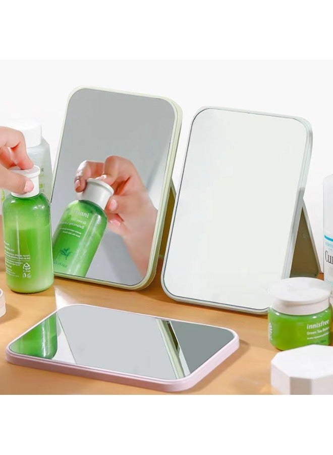 Arabest مرآة مكياج سطح المكتب، مرآة مكياج قابلة للطي، مرآة بسيطة محمولة، مرآة أميرة مربعة، مرآة مكياج، مرآة صغيرة مع قاعدة للنساء (بيج) - Image 4