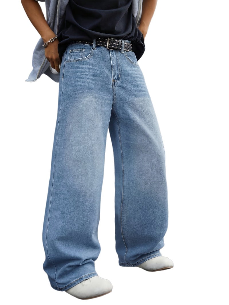 Y2K Ultra Wide Leg Pants Men Baggy Wash Denim Old School Hip-Hop Style Modern Street Jeans - Image 1