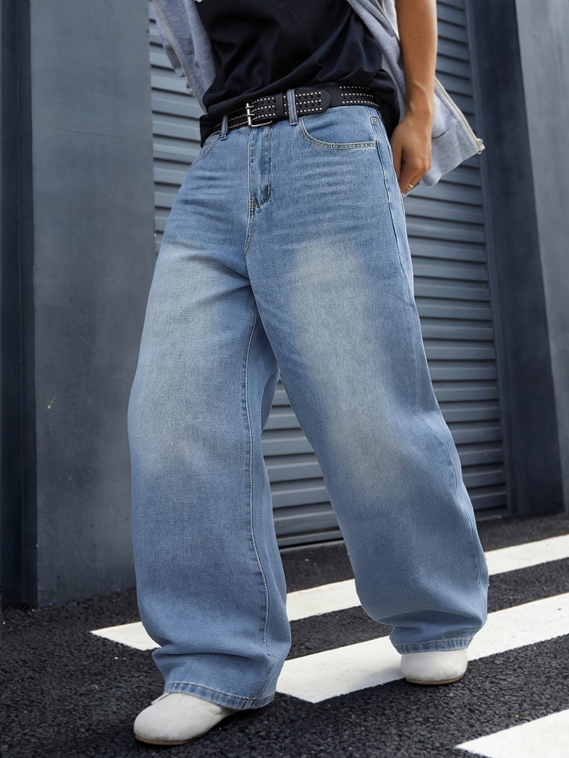 Y2K Ultra Wide Leg Pants Men Baggy Wash Denim Old School Hip-Hop Style Modern Street Jeans - Image 2