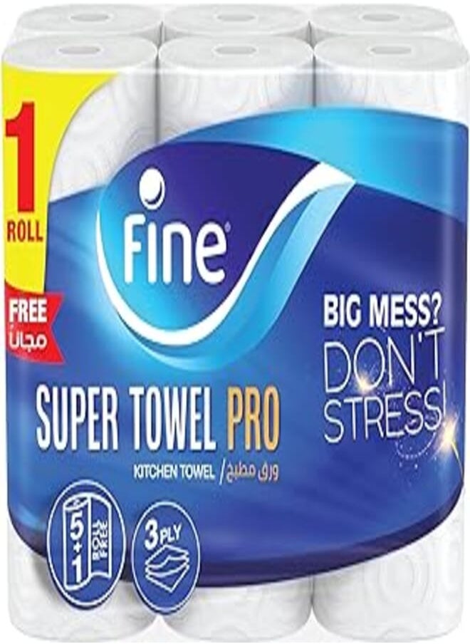 Fine - Fine Kitchen Tissues Paper Super Towel Pro, 3 ply 6 rolls - Image 1