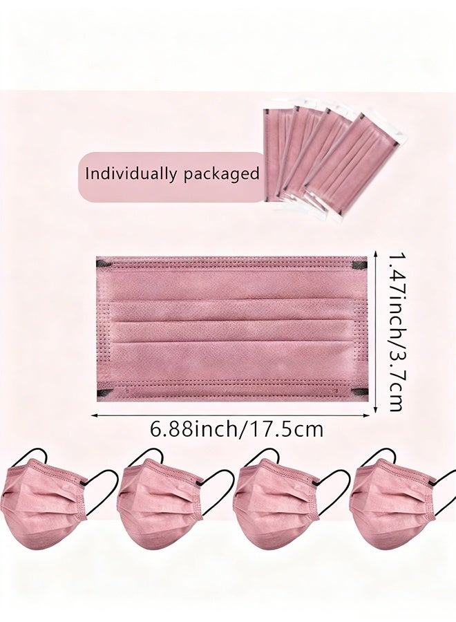 50 Pcs 3D Disposable Face Masks, Individually Packaged Slimming Face-Shaping Masks, Breathable Comfortable Skin-Friendly Pink Masks with Black Ear Loops - Image 2