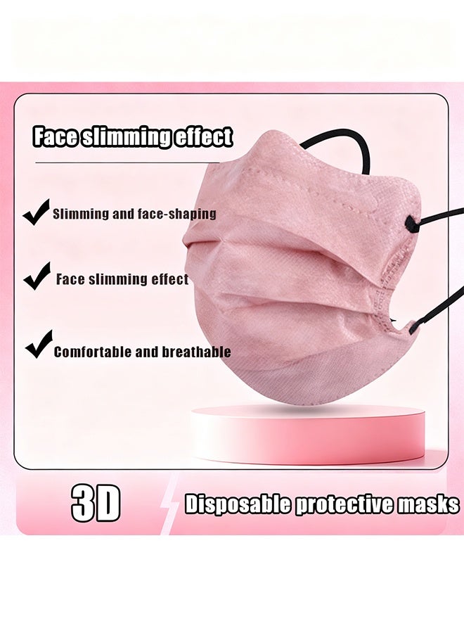 50 Pcs 3D Disposable Face Masks, Individually Packaged Slimming Face-Shaping Masks, Breathable Comfortable Skin-Friendly Pink Masks with Black Ear Loops - Image 3