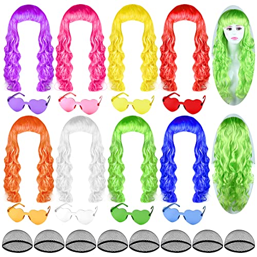 Bouiexye 24 Pieces Colorful Long Curly Wigs Wavy Party Wigs Curly Cosplay Costume Wig for Women Party Dcor Bachelorette