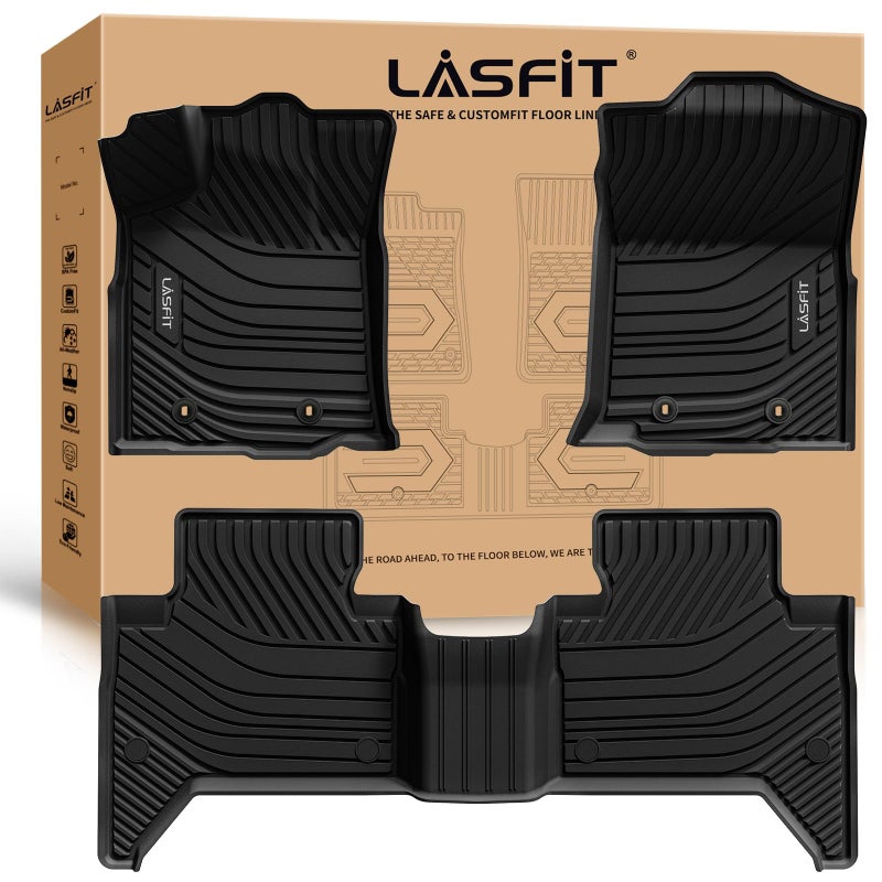 حصائر أرضية LASFIT لتويوتا تاكوما 2016-2023 كاب مزدوج فقط للسيارات الأوتوماتيكية حصائر مخصصة لجميع الأحوال الجوية لحصائر تاكوما SRSR5TRDLimitedTrail TPE حصائر أمامية وخلفية 2 صف