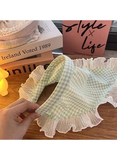 Boho Headscarf Headband with a classic checkered design, adorned with soft ruffles on the edges to add an attractive feminine touch. Perfect for casual and rustic looks, adding a touch of elegance and softness to any outfit.Light  Green
