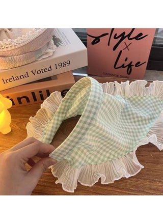 Boho Headscarf Headband with a classic checkered design, adorned with soft ruffles on the edges to add an attractive feminine touch. Perfect for casual and rustic looks, adding a touch of elegance and softness to any outfit.Light  Green - pzsku/ZE0A64C9277C48D14BCF6Z/45/1741698154/b955e09d-cfd1-42aa-b662-5f0f8a3068bf