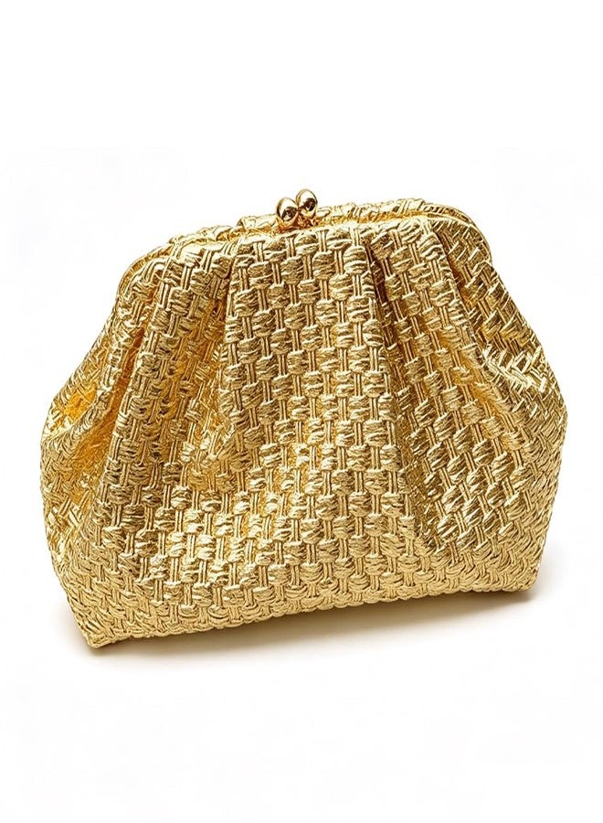 CUXVA Woven Pattern Clutch Purse Ruched Dumpling Evening Bag Chain Strap Handbags Elegant PU Leather Clutch Bag - Image 1