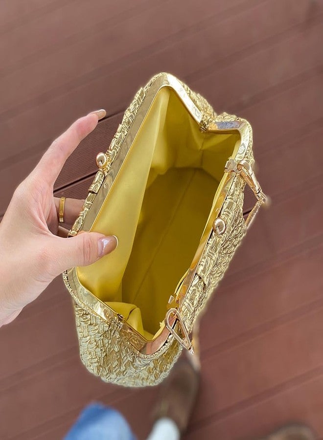 CUXVA Woven Pattern Clutch Purse Ruched Dumpling Evening Bag Chain Strap Handbags Elegant PU Leather Clutch Bag - Image 5