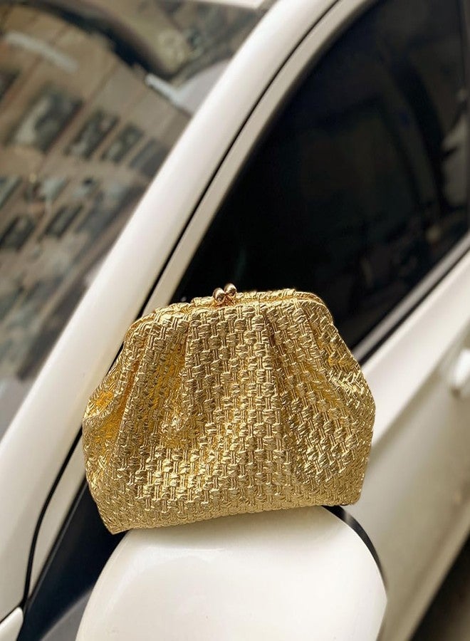 CUXVA Woven Pattern Clutch Purse Ruched Dumpling Evening Bag Chain Strap Handbags Elegant PU Leather Clutch Bag - Image 4