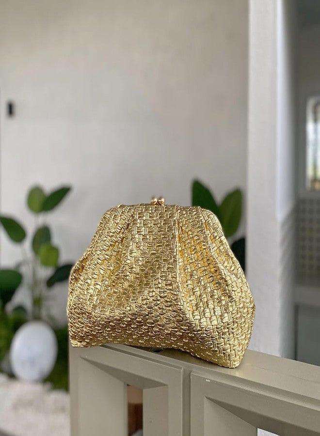 CUXVA Woven Pattern Clutch Purse Ruched Dumpling Evening Bag Chain Strap Handbags Elegant PU Leather Clutch Bag - Image 3