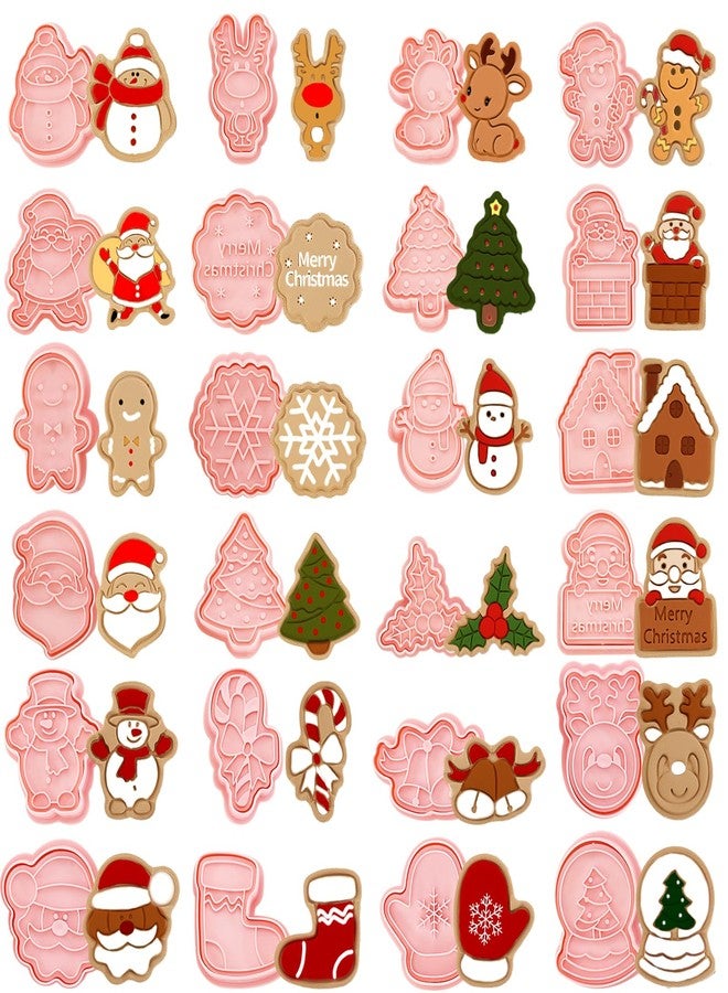 YLOLUL 24 Pieces Christmas Cookie Stamps Gingerbread Cookie Cutters Xmas Embossing Santa Claus Elk Snowman Shapes 3D Plastic Cookie Molds for Baking Holiday Party Supplies - Image 1
