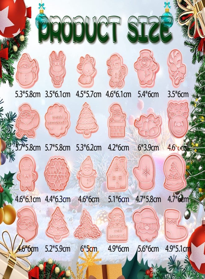 YLOLUL 24 Pieces Christmas Cookie Stamps Gingerbread Cookie Cutters Xmas Embossing Santa Claus Elk Snowman Shapes 3D Plastic Cookie Molds for Baking Holiday Party Supplies - Image 2